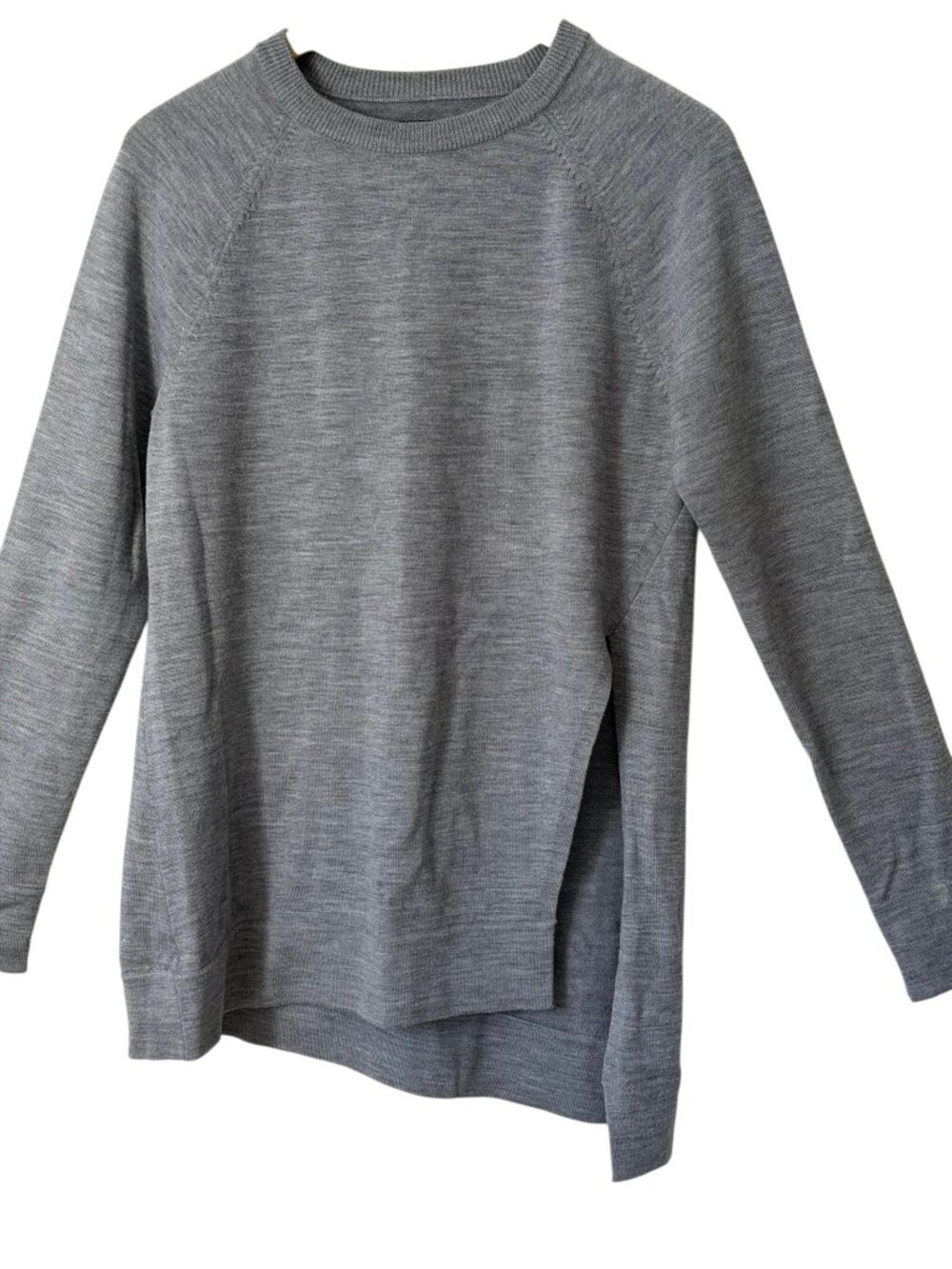 AYR Twisted Seam 100% Merino Wool Crewneck Long Sleeve Side Slit Sweater Gray M
